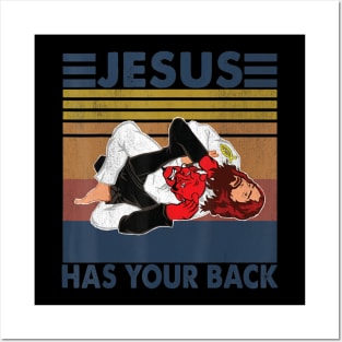 Vintage Jiu Jitsu Jesus Has Your Back Vintage Tee Posters and Art